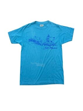 Men’s Vintage Hanes “Ski Hawaii” T-Shirt Teal Single Stitch USA 1980s